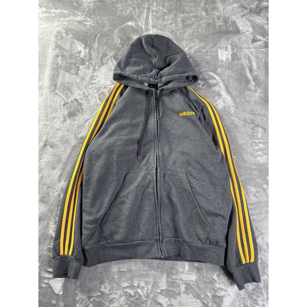 adidas Men's Essentials Fleece 3-Stripes Black Yellow Full Zip Hoodie Size XL